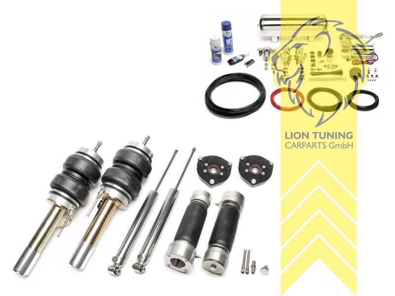 Nur für Fahrzeuge mit Verbundlenker-Hinterachse (Starrachse)., 11,5L Tank chrom / ViAir Kompressor chrom, Zug- und Druckstufe gleichzeitig einstellbar, weiss, Für Fahrzeuge mit einem Federbeinklemmdurchmesser an der Vorderachse von 50mm oder 55mm ( Adapterhülse liegt bei ), Wir empfehlen die Verwendung kürzerer Koppelstangen, Stahl verzinkt, Eintragungspflichtig / Teilegutachten wird nach Kauf spezifisch ausgestellt